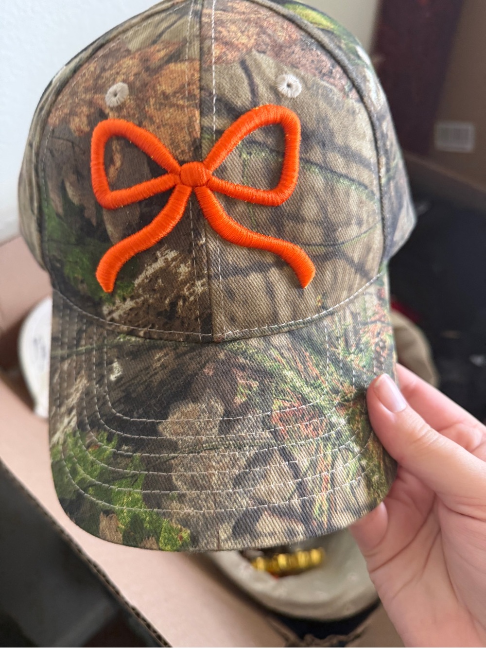 Camo Bow Baseball Cap - Orange Bow Accent